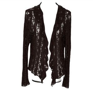 J JILL Long Sleeve Ruffle Front Lightweight Brown Cardigan